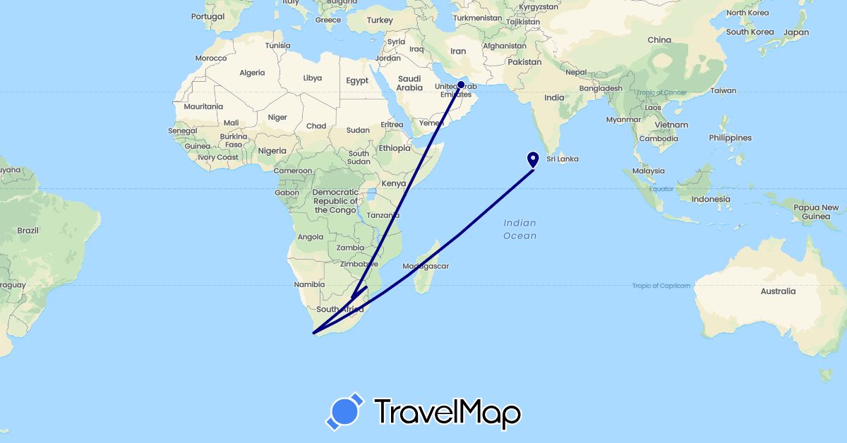 TravelMap itinerary: driving in United Arab Emirates, Maldives, South Africa (Africa, Asia)